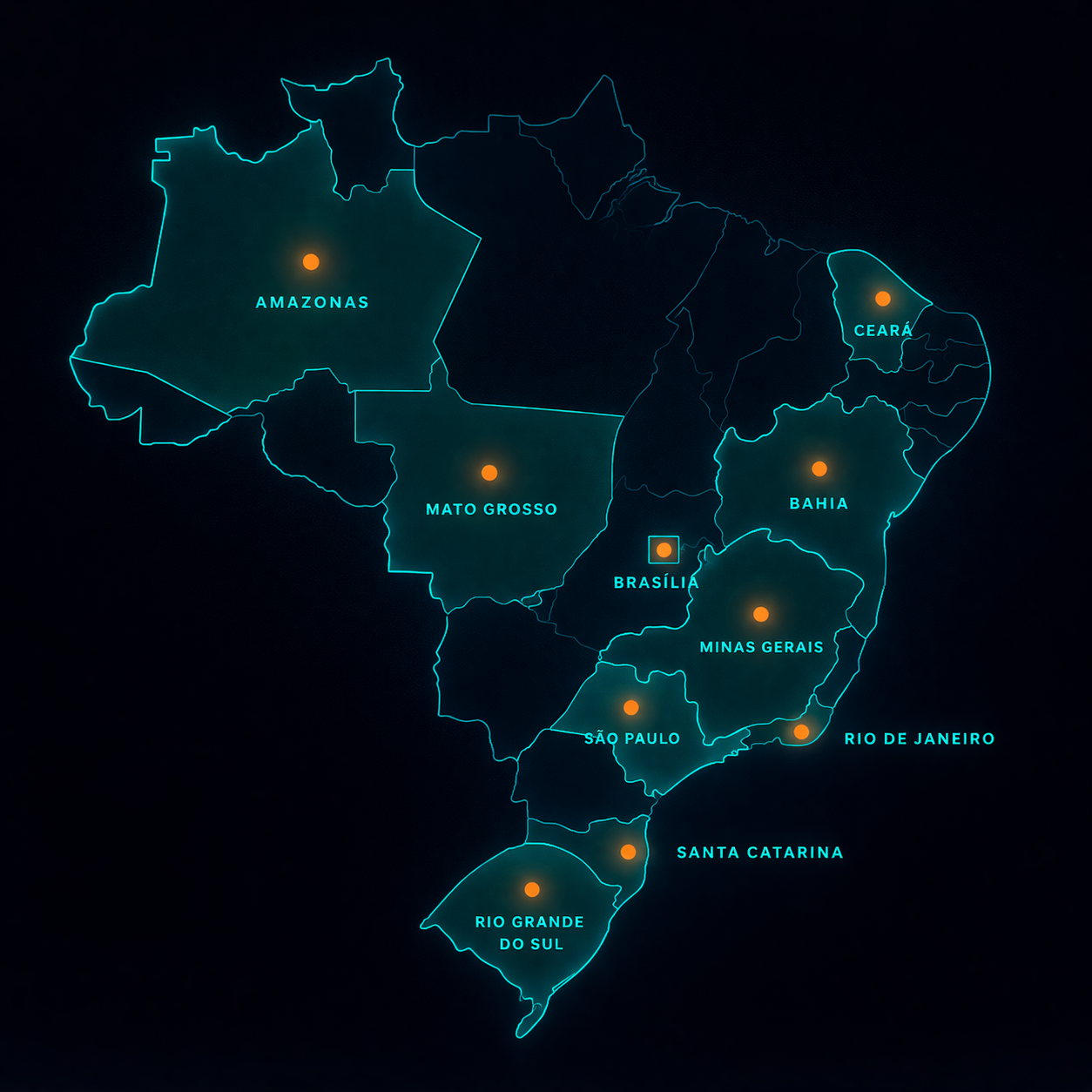 Mapa do Brasil com atuação em estados estratégicos